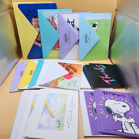 28 Greeting Cards Mixed Lot Birthday Thank You Snoopy Shoebox American Greetings - Picture 1 of 4